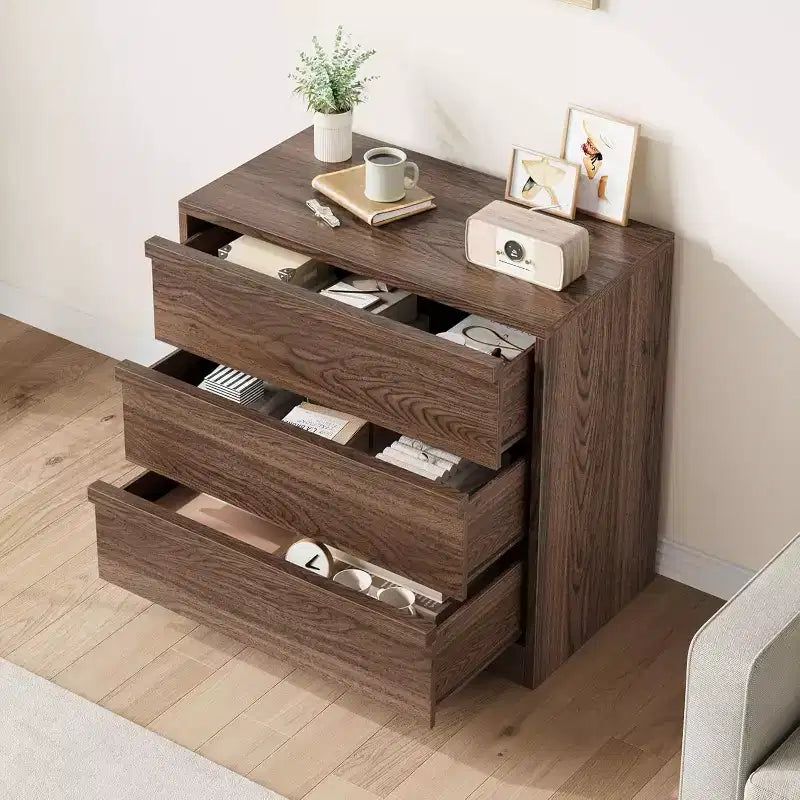 3 Drawer Dresser for Bedroom, Natural Oak Nightstand 3 Chest of Drawers with Large Storage, Small Modern Bedside End Table for Living Room, Nursery