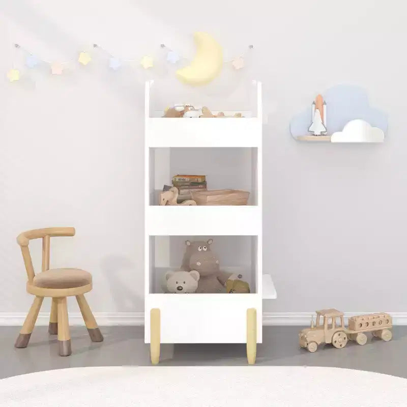 Kids Bookshelf with Chalkboard Side �C Bear-Shaped Wooden Bookcase with 3-Tier Storage for Toddlers