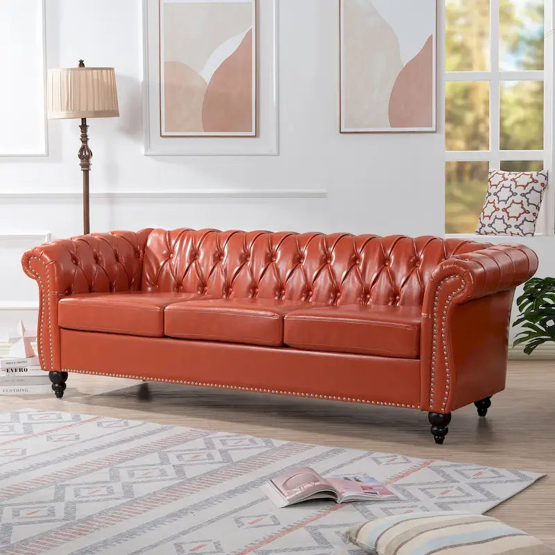 Rolled Arm Chesterfield Sofa, 3-Seat, Multiple Colors