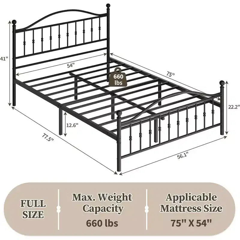 Metal Platform Bed Frame �C Vintage Circular Headboard & Footboard, Under-Bed Storage