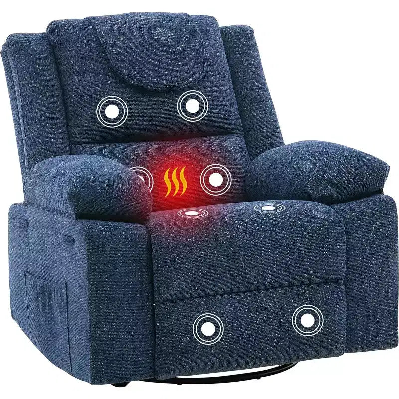 Rocking Nursery Recliner Chair, 360�� Swivel with Vibration Massage and Heating