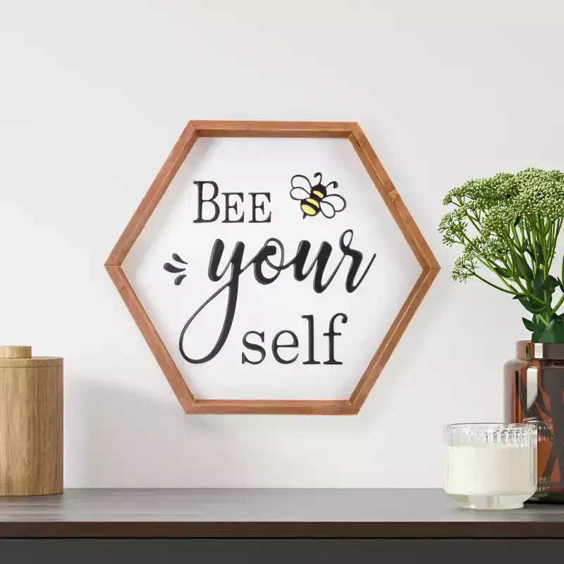 Northlight Wooden Framed Bee Yourself Metal Sign Spring Wall or Table Decoration - 16