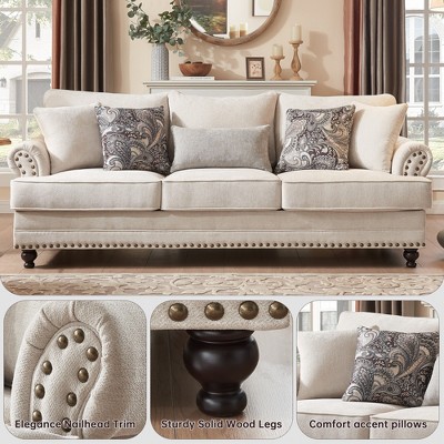 Piece Living Room Set, Modern Farmhouse Chenille Sofa and Loveseat with Nailhead Trim, Floral Accent Chair