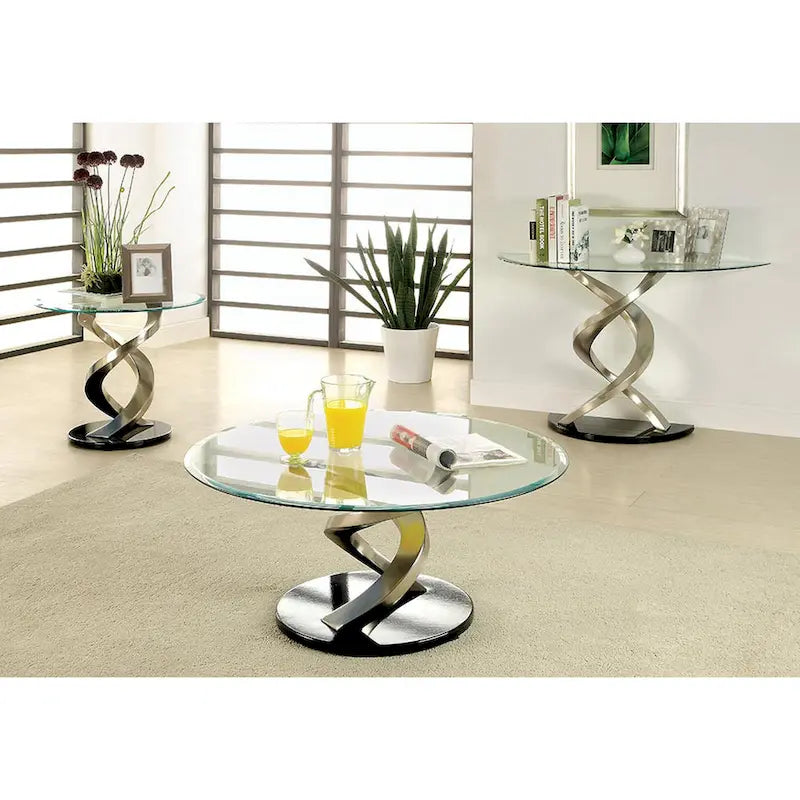 Contemporary Silver 45-Inch Glass Top Half-Moon Sofa Table