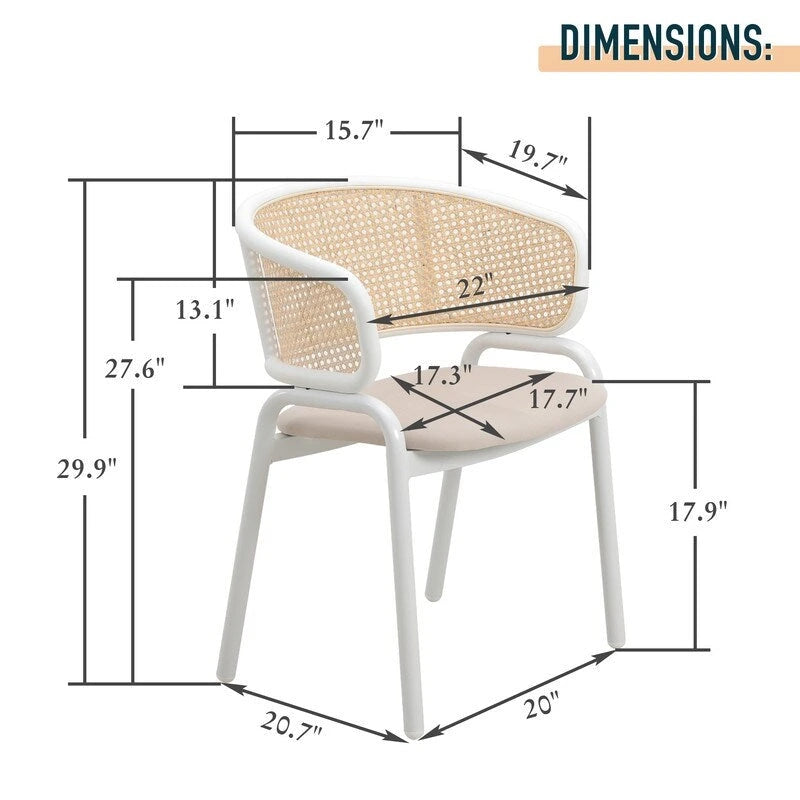 Modern Stylish Dining Arm Chair with Rattan Back and Steel Legs
