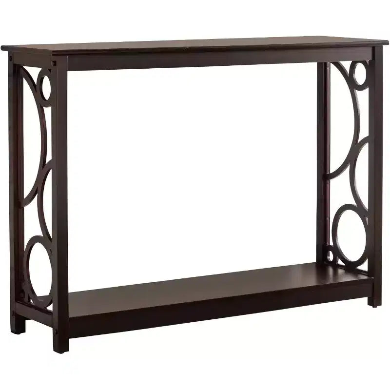 Dark Cherry Finish Wood Entryway Console Table with Storage Shelf