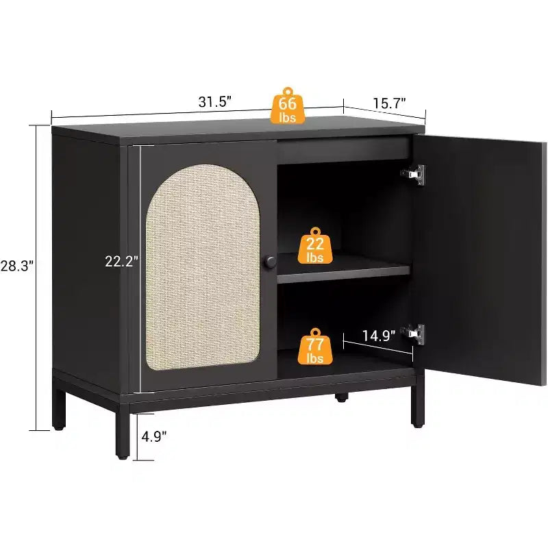 Rattan Buffet Cabinet with Storage Doors and Adjustable Shelf for Living Room and Hallway