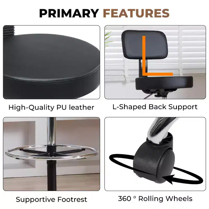 Home Imports Emporium Drafting Stool  Adjustable Swivel Faux Leather Stool with Footrest & Back Support