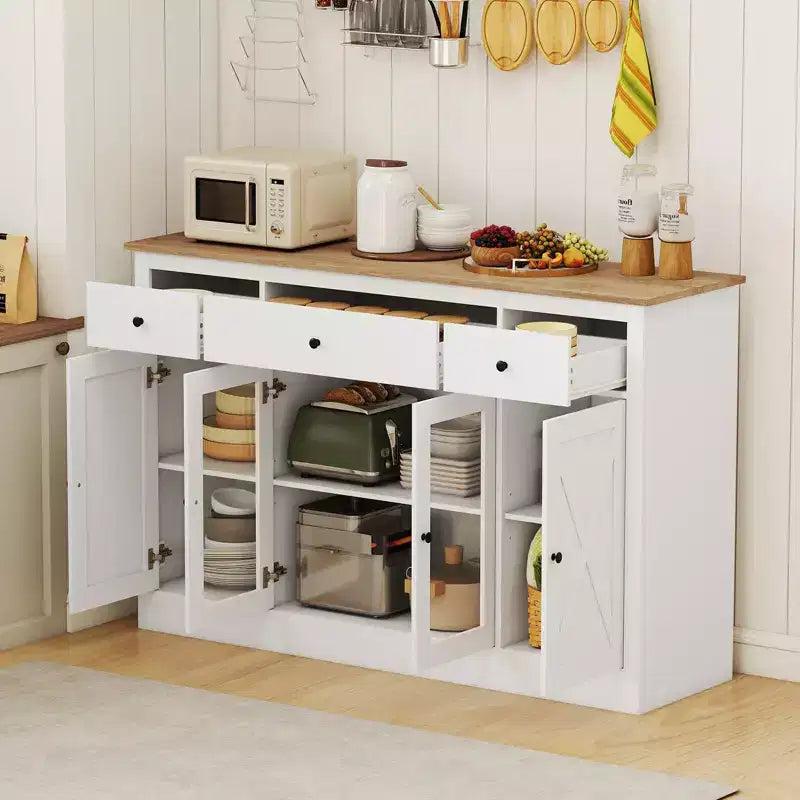 55 Large Buffet Sideboard w/ 3 Drawers 2 See-through Doors Adjustable Shelves