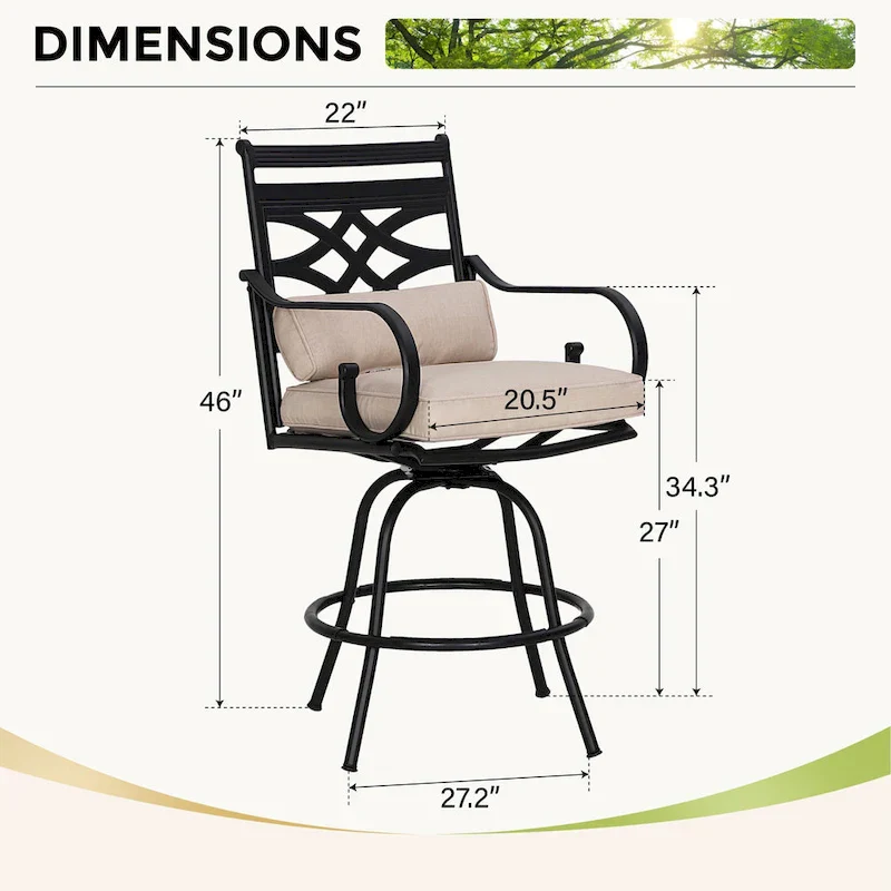 Outdoor Swivel Metal Cushioned Bar Height Patio Chairs Set of 4