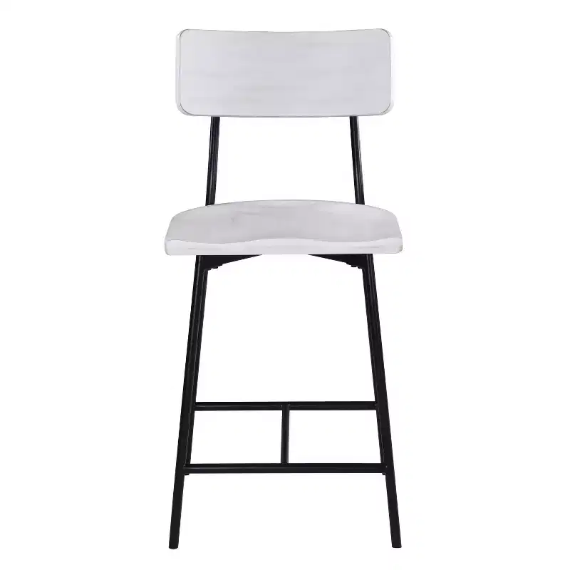 Counter Height Barstool – Whitewash, Saddle Seat, Curved Back, Metal Frame