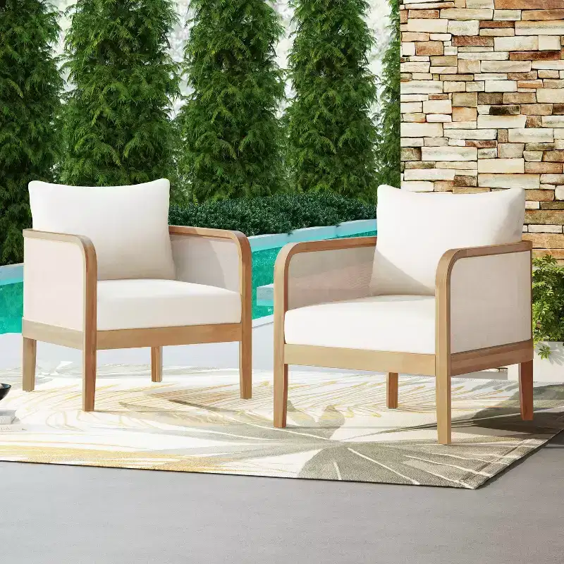 Christopher Knight Home Larci Modern Outdoor Acacia Wood Club Chair with Cushions, Beige/Teak
