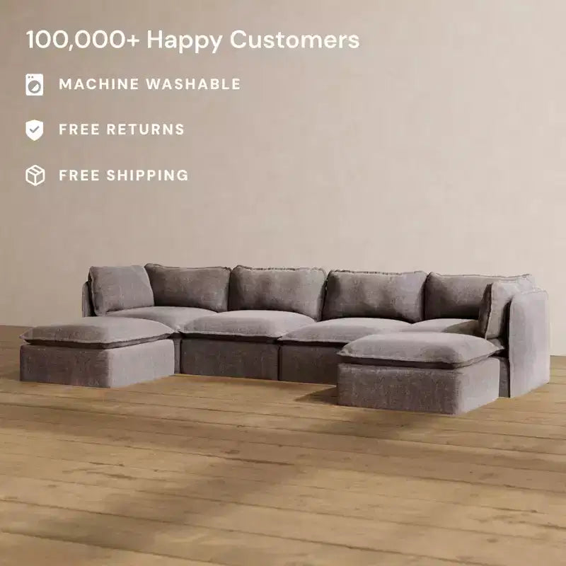 Anabei Modular Washable 4-Seater U-Sectional Sofa | Deluxe+ Seat & Cloud Pillow