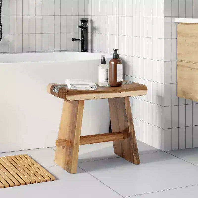 vidaXL Shower Stool Natural 19.69 x 11.81 x 17.32 in Solid Suar Wood