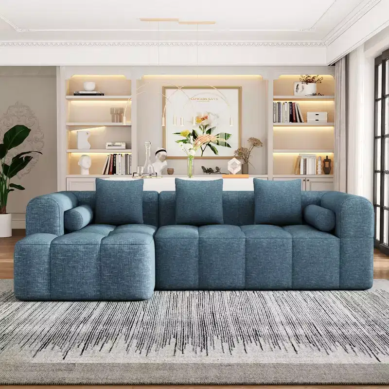 101.2 Sectional Sofa Full-Compressed Sofa Modular Sofa Couch Free-combined Sofa with Deep Seating and Two Side Pockets for Living Room, Beige