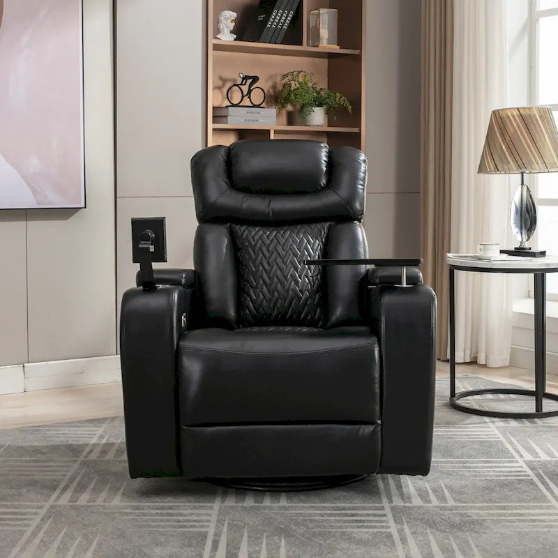 Power Swivel Recliner Chair with Tray Table Cup Holder USB Port