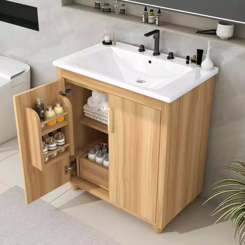30-Inch Bathroom Vanity with Sink, Cabinet, Drawer & MDF Construction �C Natural Finish