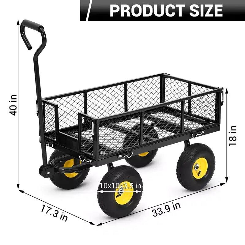 Heavy Duty Steel Cart, 550 lbs 3-in-1 Pull-Out Metal Cart with 10-inch Wheels, 180 Swivel Handle and Removable Sides for Kitchen, Patio