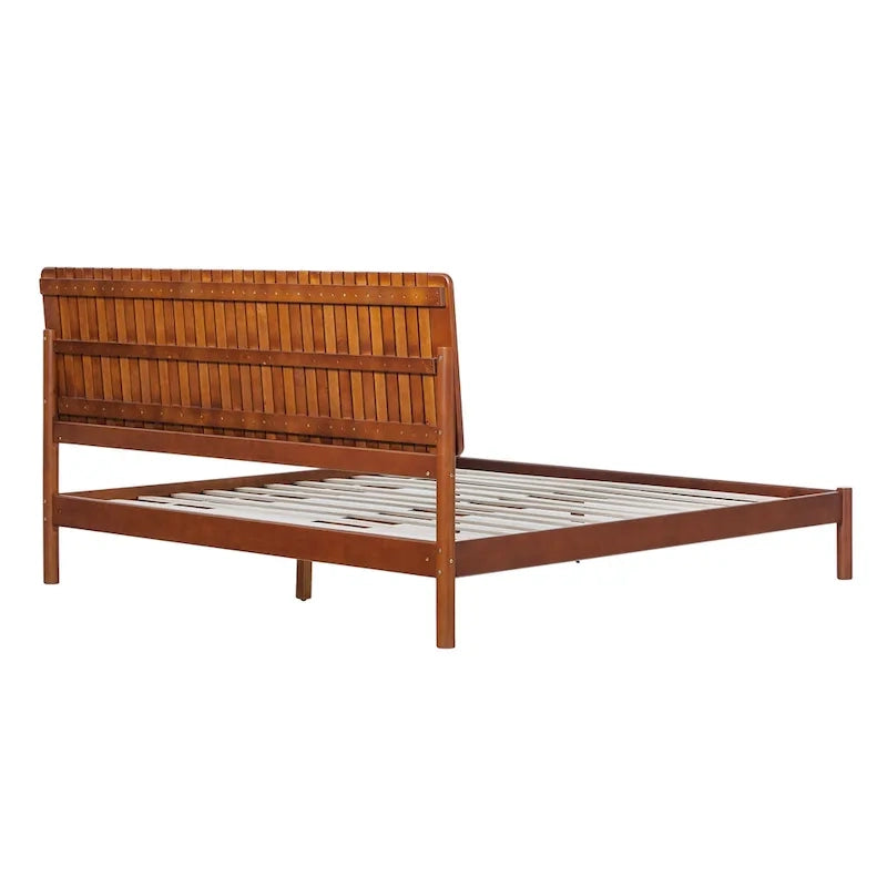 Slatted Headboard Modern King Platform Bed Frame - Wood Slat Support, No Box Spring Needed