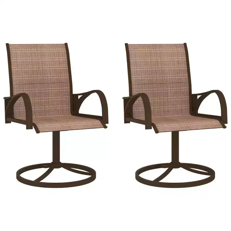 vidaXL 2x Garden Swivel Chairs Textilene and Steel Lounge Seat Gray/Brown