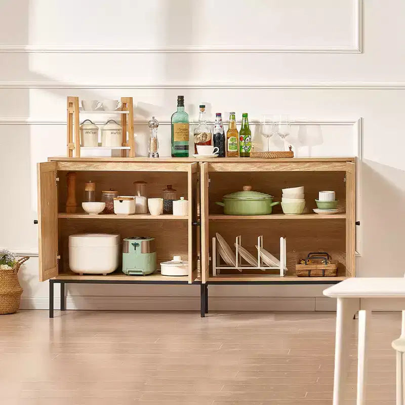 VEVOR Rattan Cabinet, Rattan Storage Cabinet with 4 Magnetic Doors and Adjustable Shelves, Sideboard Buffet Cabinet for Hallway, Entryway, Natural