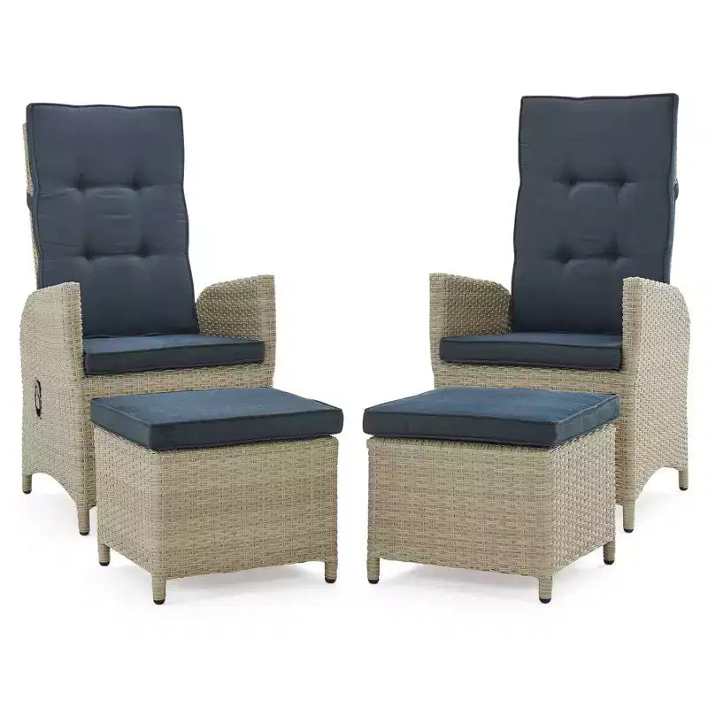 5pc All-Weather Wicker Haven Recliner and Accent Table Set - Alaterre Furniture: Outdoor Lounge with Ottomans
