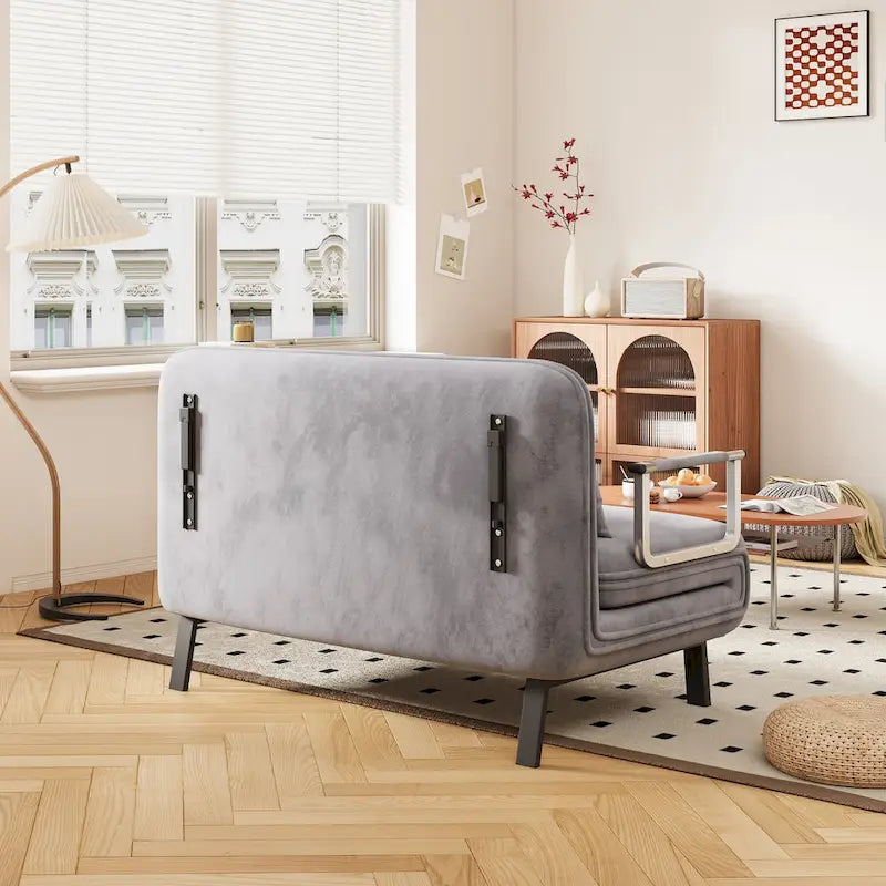 39.4-Inch Velvet Convertible Sofa Bed with Fold-Down Backrest Light Grey