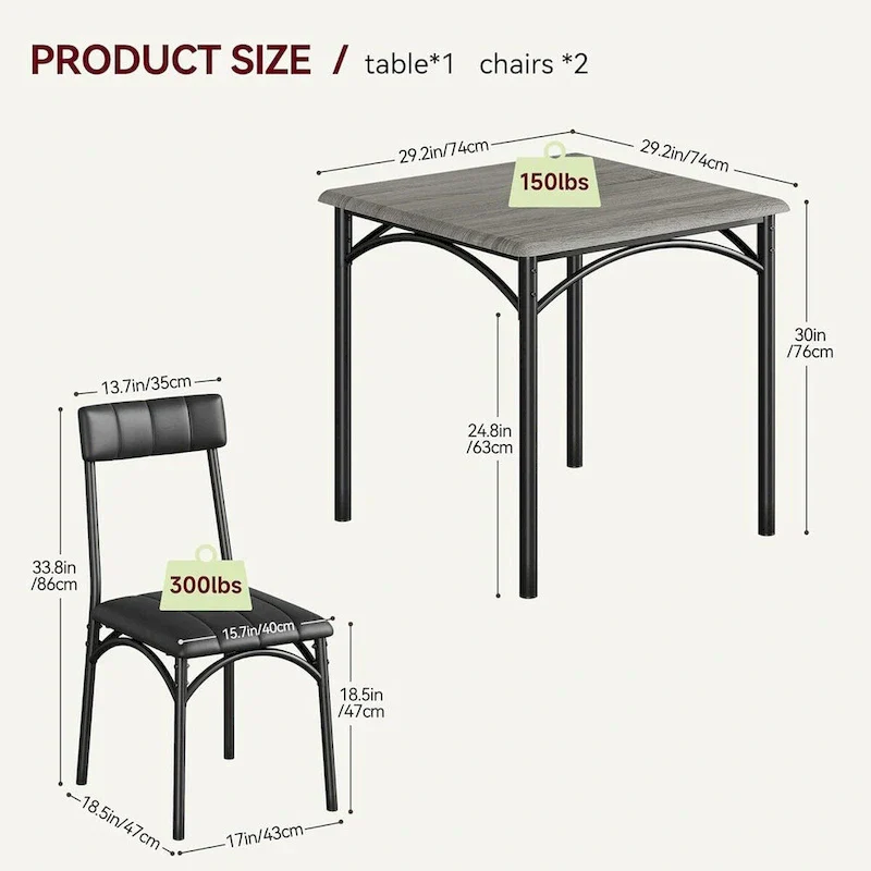 Dining Table Set for 2, Kitchen Table with Upholstered Chairs for 2