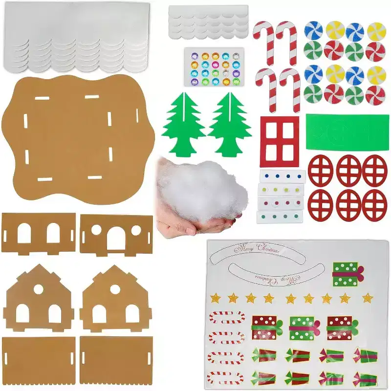 4E's Novelty Foam Gingerbread House Craft Kit (2 Pack) - DIY Foam Gingerbread Build & Decorate Set - Self Adhesive, Fun Christmas Crafts for Kids