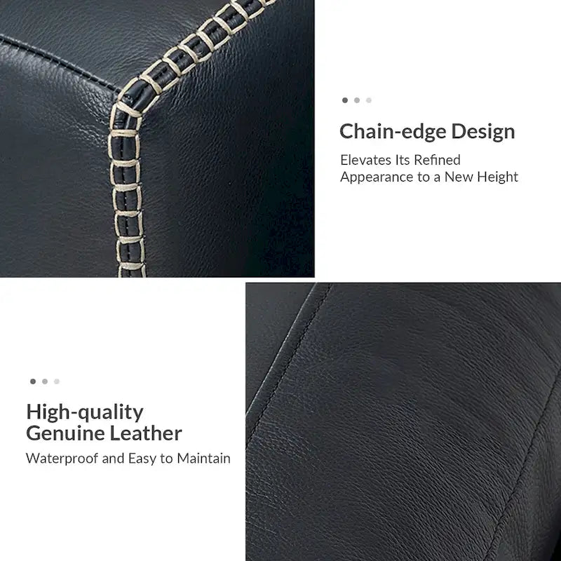 81.5 Inch Genuine Leather Tuxedo Arm Sofa with Solid Wood Legs