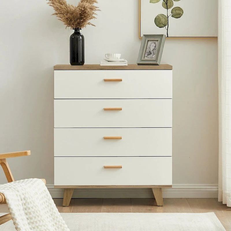 Modern White Oak Storage Dresser Side Cabinet with 4 Drawers