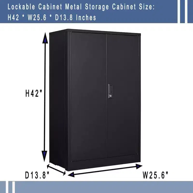 Metal Storage Cabinet, 42 Storage Cabinet with 2 Adjustable Shelves & 2 Lockable Doors for Office, Garage, Home