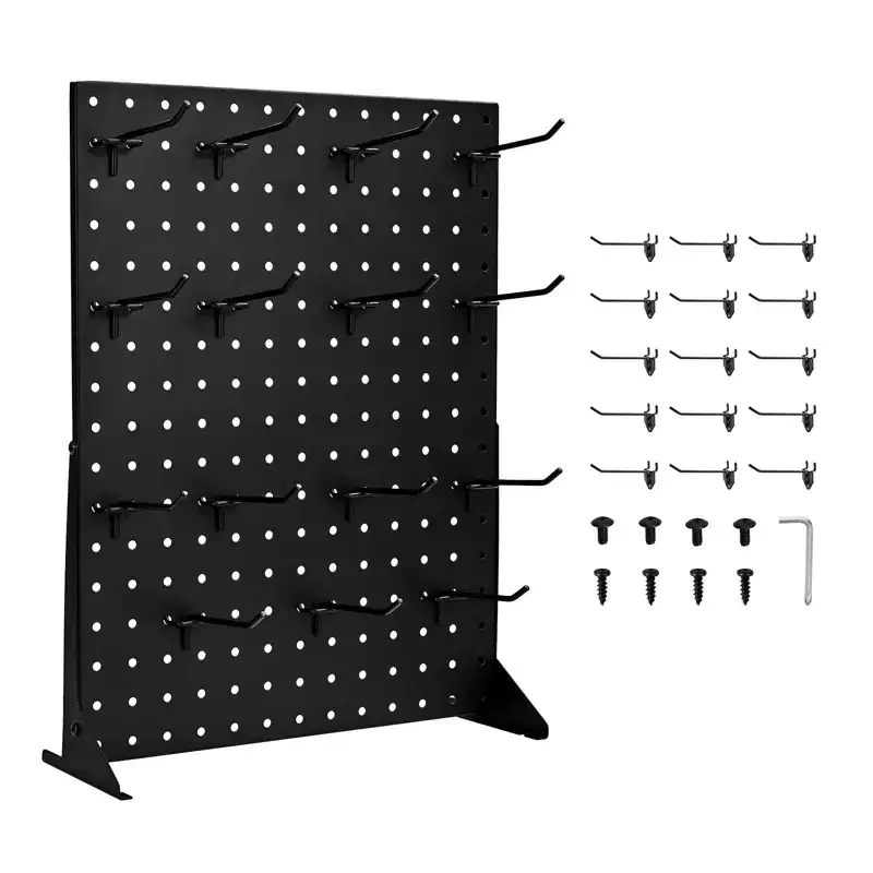 VEVOR Pegboard Display Stand, 17 x 13 Inch Tabletop Pegboard Display Stand with 15 Hooks, Thickened Cold-Rolled Steel Peg Board Panel, Black (1 PCS)