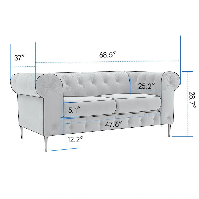 Tufted Velvet Chesterfield Loveseat Sofa