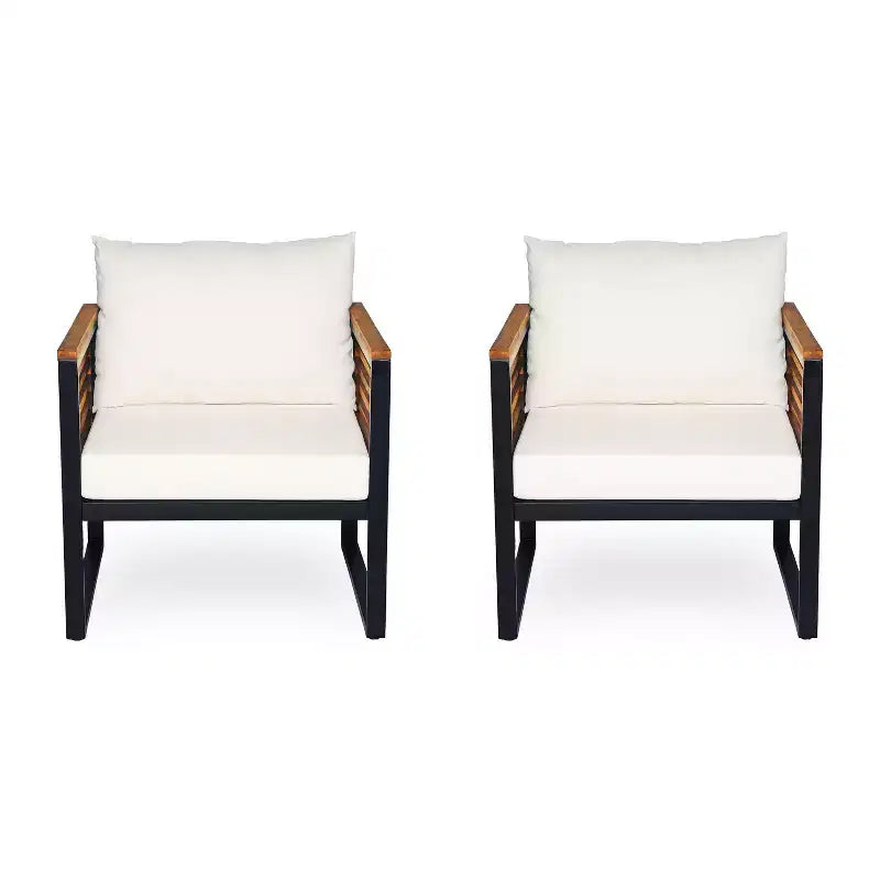 Christopher Knight Home Felina Outdoor Acacia Wood and Metal Club Chair with Water-Resistant Cushion, Teak/Beige