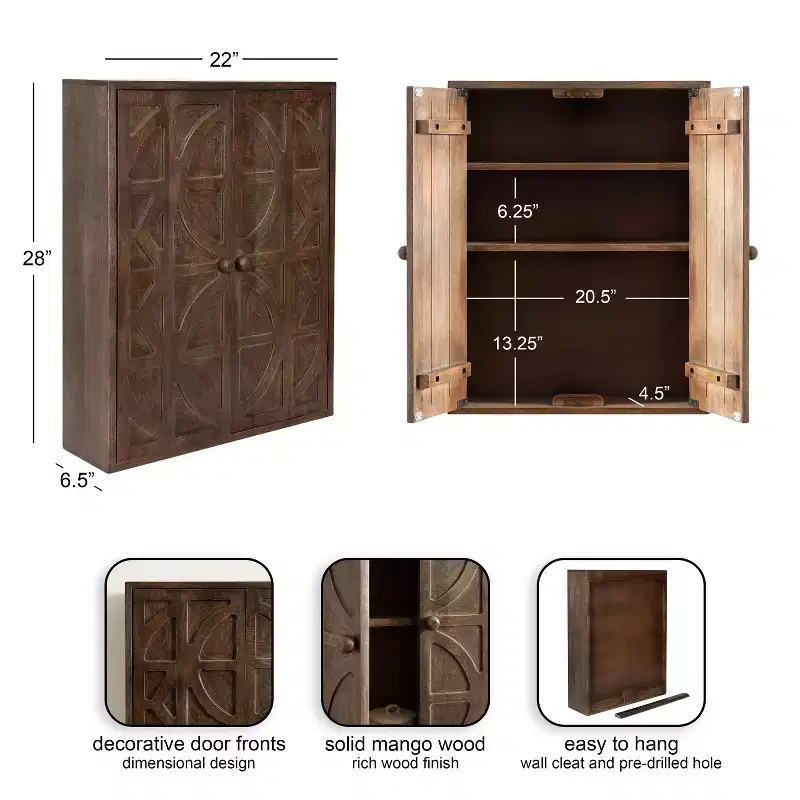 Kate and Laurel Galliene Wood Wall Cabinet, 22x7x28 Natural