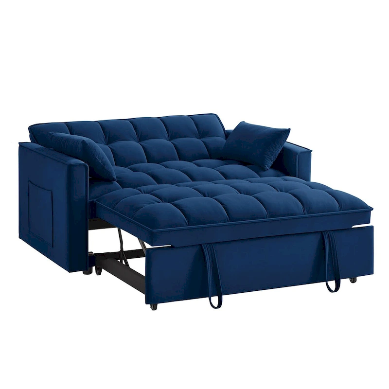 4 in1 Loveseat Sofa Bed with Armrests & Storage Pockets, Multi-Function Tufted Pull-out Sofa Bed with Adjustable Backrest