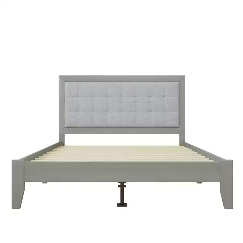 King/California King/Queen Size Platform Bed with Upholstered Headboard and Solid Wood Frame, Gray-Christopher Knight Home