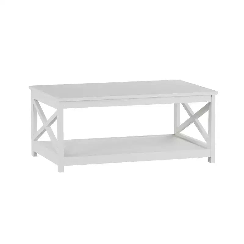 2-Tiered Low Profile X-Leg Design Coffee Table - White