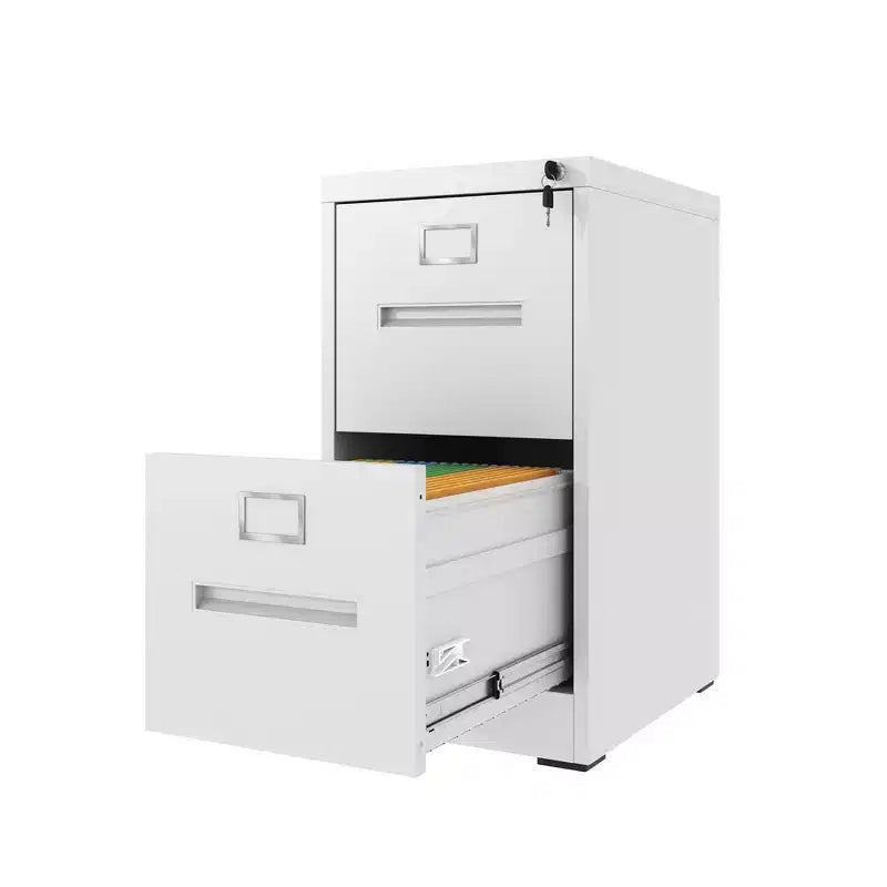 2-Drawer Narrow Metal File Cabinet with Lock – White
