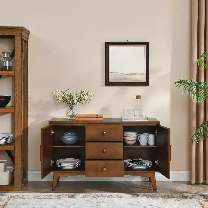 47.3 Mid-Century Modern Sideboard Buffet Cabinet with Drawers, Doors and Adjustable Shelves, Kitchen Cabinet for Dining or Living Room - Panipeachy