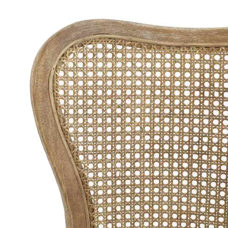 GDFStudio Wreecy Upholstered Rattan Back Rubber Wood Frame Dining Chair with Footrest, Light Brown