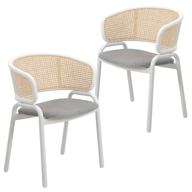 Modern Stylish Dining Arm Chair with Rattan Back and Steel Legs