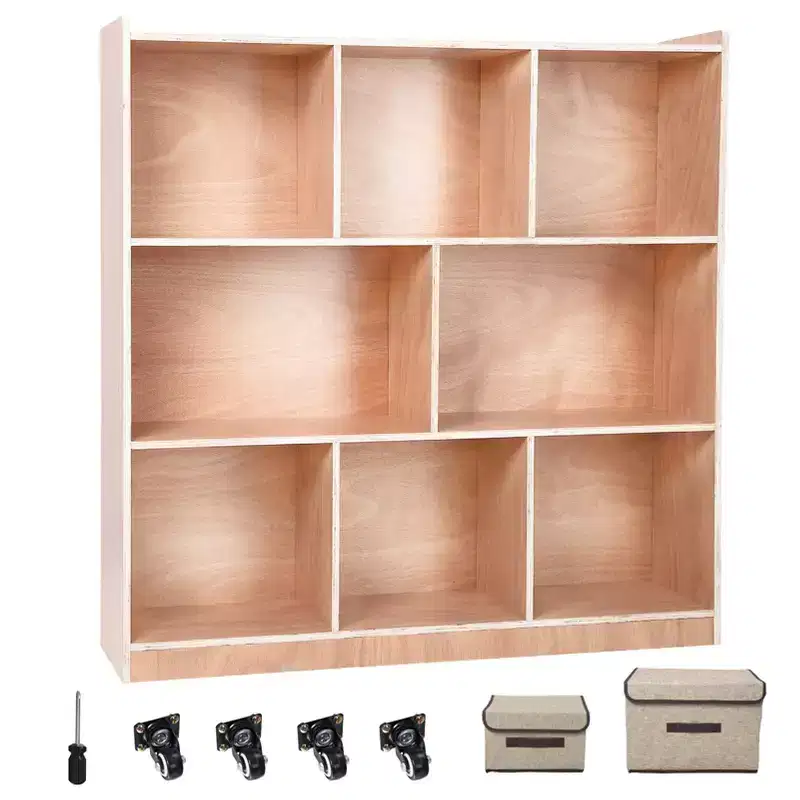 8-Compartment Mobile Storage Cubby Cabinet with 2 Storage Boxes, Toy Shelves for Classrooms, Daycare, Home, Kindergarten