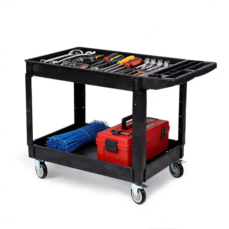 2-Tier Rolling Utility Cart 550 LB with Locking Wheels 46x25