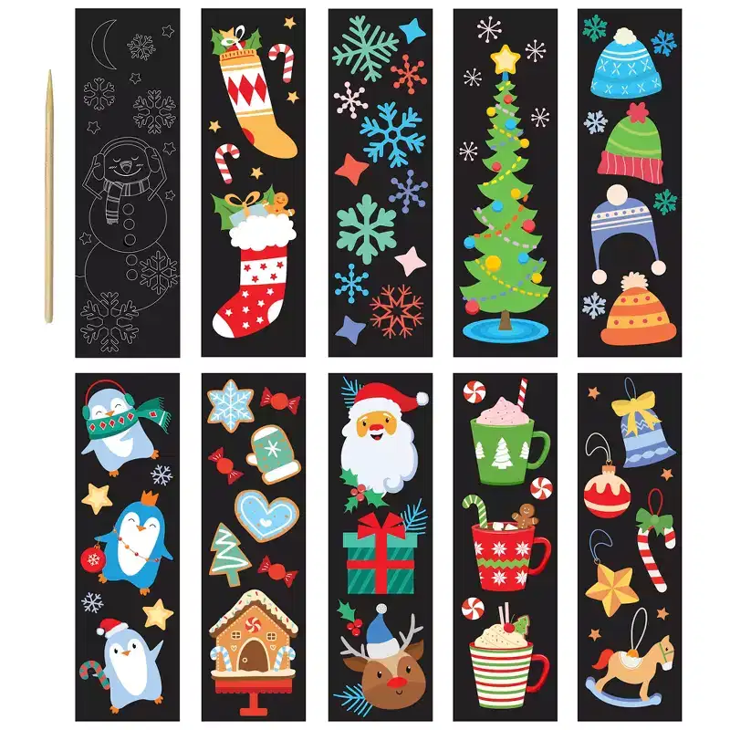 Little Yellow Bicycle: Scratch Art Bookmark Pad - Snowman - 10 Holiday Bookmarks