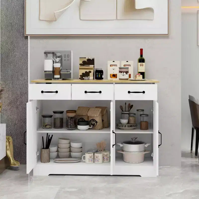 MAYEERTY White Farmhouse Buffet Cabinet, 3 Drawers 3 Doors Storage Sideboard for Dining Room
