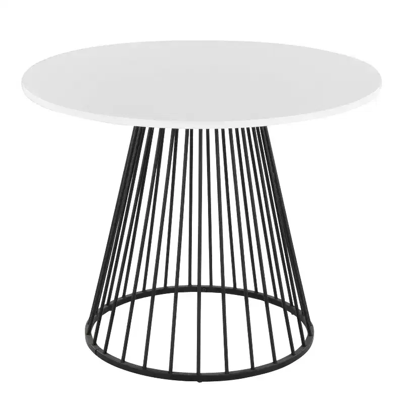 Round MDF Dining Table, Black Metal Base / White Top