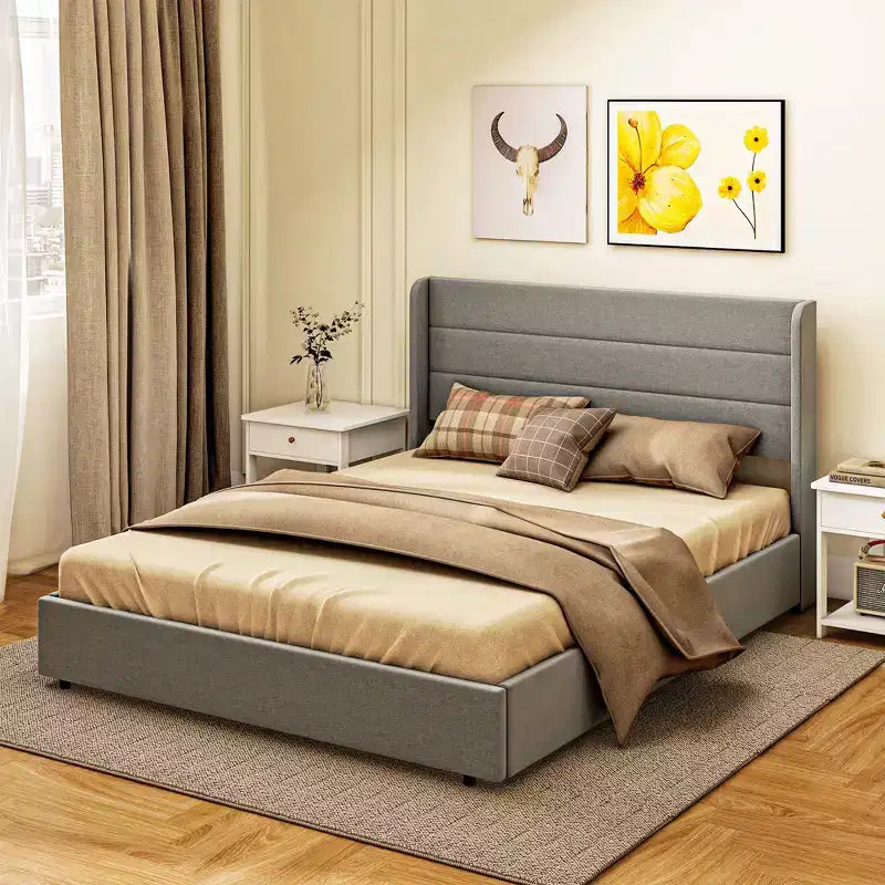 GDFStudio Larisa Modern Upholstered Bed with Headboard and 4 Storage Drawers