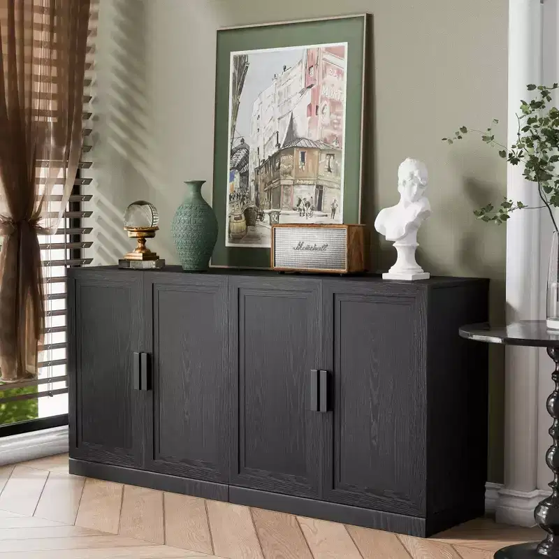 2-Piece Modern Minimalist Wood Grain Edge Cabinet, Multifunctional Storage with 3-Layer Shelves